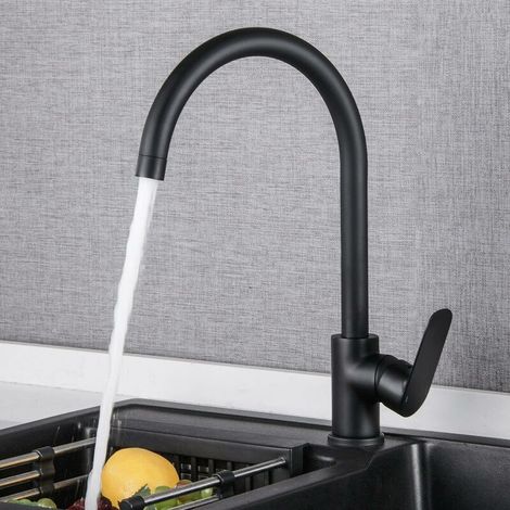 Kitchen Faucet Sprayer Single Handle Stainless Steel Hot and Cold Mixer Tap Rotating Kitchen Faucet Brass Spray Paint Black Kitchen Faucet (1/5)
