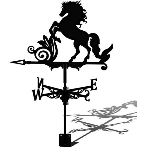 Girouette en métal avec silhouette de cheval cabré - Girouette décorative pour jardin, toit et extérieur, noire, adaptée à toutes les conditions météorologiques, idéale comme décoration de jardin et c (1/5)