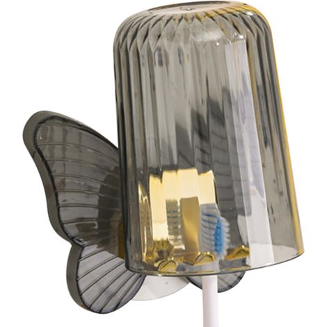 Porte-brosse à dents mural pour salle de bain, sans perçage, avec gobelet pour bain de bouche et ensemble de porte-brosse à dents gris (1/5)