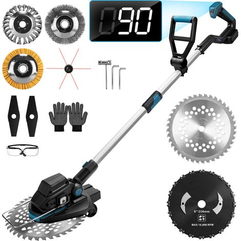 1200W Débroussailleur Sans Fil Sans Balais 16800U/min Coupe‑bordure Compatible Batterie Makita 21V Sans Batterie Tête Pivotante 90° Longueur Réglable 100‑140cm 7 Lames Largeur Coupe 300mm Entretien Ja (1/5)
