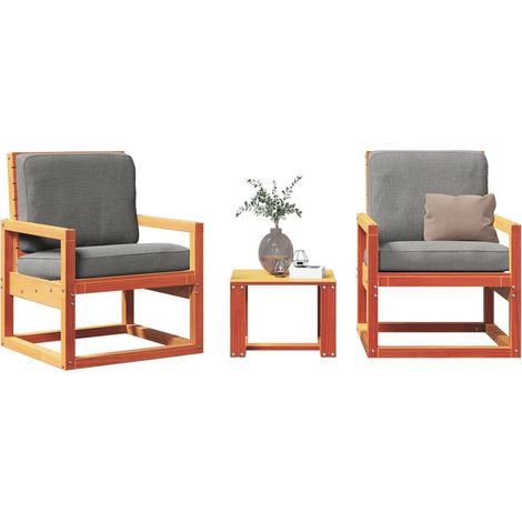3-tlg. Garten-Lounge-Set Wachsbraun Massivholz Kiefer