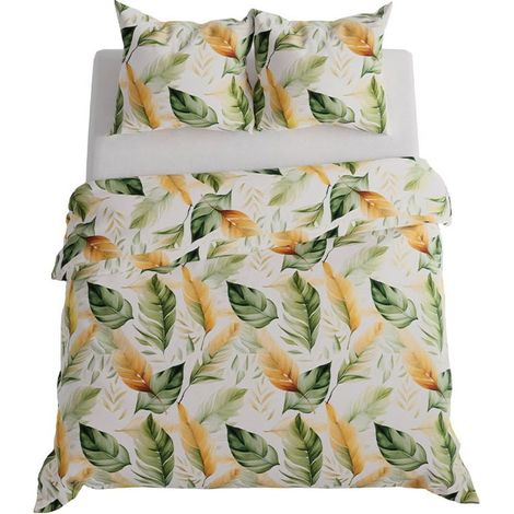 Parure de lit 220x200 cm en satin de coton à motif floral olive (1/5)