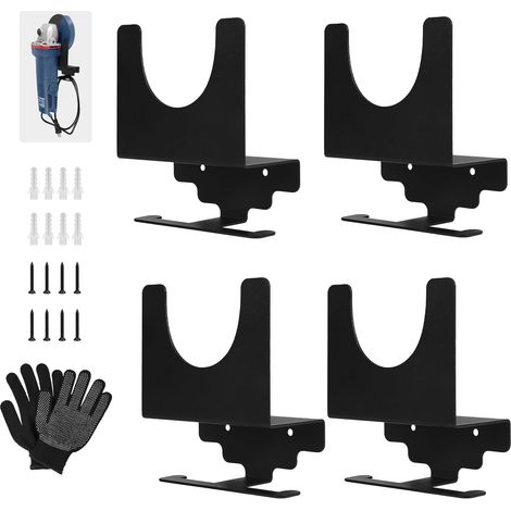 Pack of 4 Wall Mount Angle Grinder Holder with Screws, 115 mm 125 mm Flex Bracket Wall Tool Holder Angle Grinder Organiser Made of Steel Workshop Accessories for Schneider Polisher (1/5)