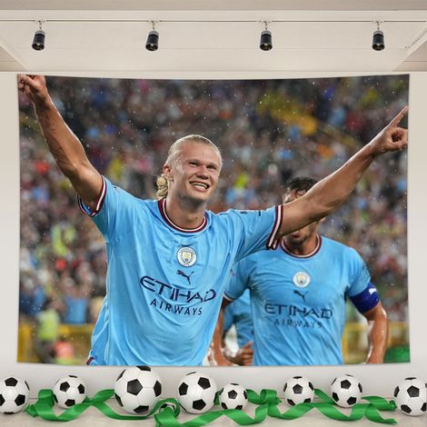 Tapisserie Murale Foot, Écussons Man City,Tissu Peachskin, Pour Salon, Bar, Chambre, Fan Zone, Outils Montage Inclus,09, 150x100cm