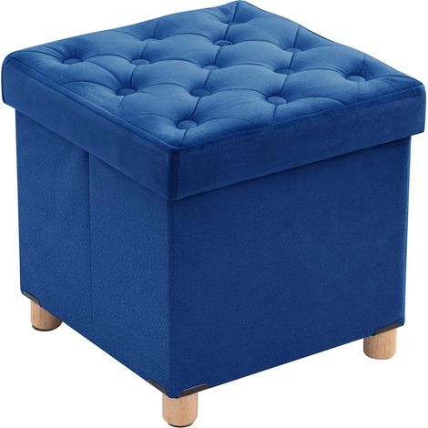 Pouf Rangement Pliable, Tabouret Cube en Velours avec Couvercle, Petit Pouf Coffre Repose-Pieds pour Salon Chambre Entrée, 40 x 40 x 40 cm, Bleu (1/5)