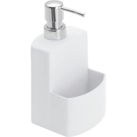 1 - Distributeur Liquide Vaisselle - Porte éponge - Céramique Soft-Touch - Pour Cuisine et Salle de Bain - Blanc - 10x18x10 cm (1/5)