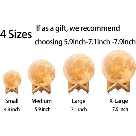 Lampe de chevet Petite lampe lune 3D veilleuse lune lumière 16 couleurs LED avec support en bois et télécommande/tactile et rechargeable USB,12 cm (1/4)