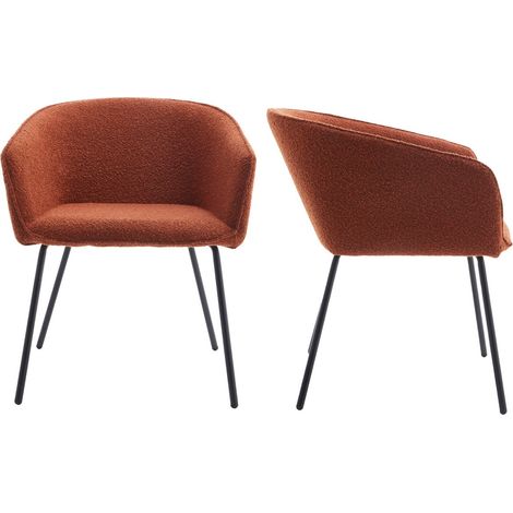 Lot de 2 fauteuils de table en tissu bouclé rouille, piètement noir - Swann (1/5)