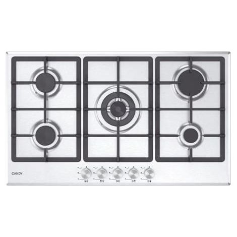 Placa de cocina empotrada Candy Moderna CHG93WX/1 de acero inoxidable de 86 cm y 5 fuegos