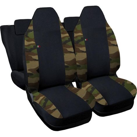 Lupex shop - Coprisedili Auto Compatibili per Aygo, Made In Italy, set di copri sedili anteriori e posteriori con copri poggiatesta incluso, tessuto poliestere, colore - Nero\Mimetico classico