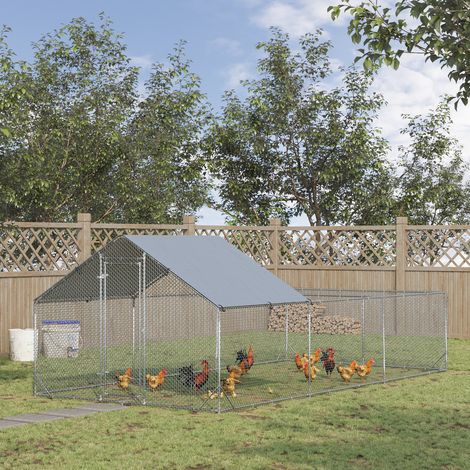 Enclos poulailler extérieur 18 m² parc grillagé acier galvanisé 6x3x1,95m volière chenil couvert pour poules et animaux espace sécurisé (1/5)