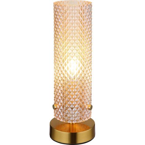 Tischleuchte Beistelllampe Leselampe goldfarben Glas amber  H 28,5 cm