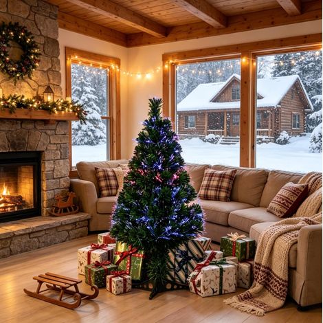 Árbol de Navidad artificial luminoso 90 cm verde, fibras ópticas multicolor, interior - CHICFURN (1/5)