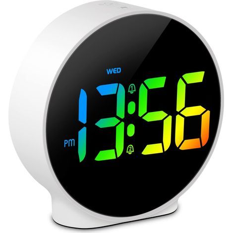 Sveglia digitale a LED di piccole dimensioni con visualizzazione del giorno della settimana, 2 allarmi con funzione snooze, luminosità regolabile, orologio digitale moderno e compatto. (1/5)
