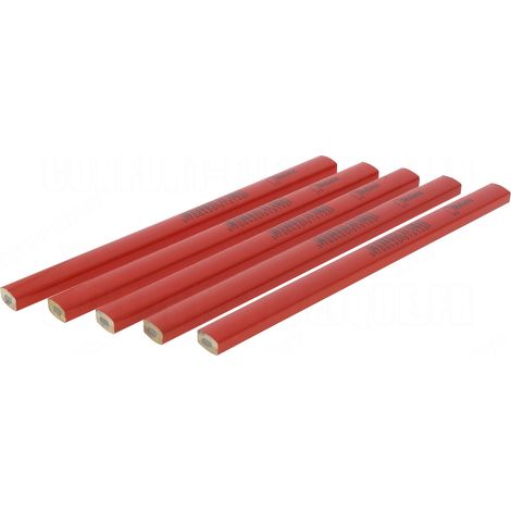 crayon menuisier - 18 cm - rouge - lot de 5 - bizline 790003
