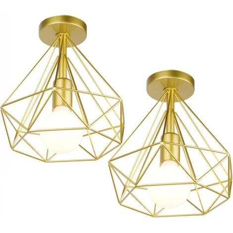 U-Do 2Pcs Plafonnier Luminaire Vintage Lampe Cage en Fer Doré E27 24cm(Ampoule non Inclus) (1/4)