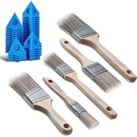 Support pyramidal pour pinceaux : lot de 5 pinceaux plats et coudéskit de 36 supports triangulaires pour peintures latex et à l'huile (1/5)