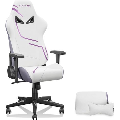 Silla gaming ergonómica de tela HOMVRA blanca y morada con reposacabezas y soporte lumbar (1/5)