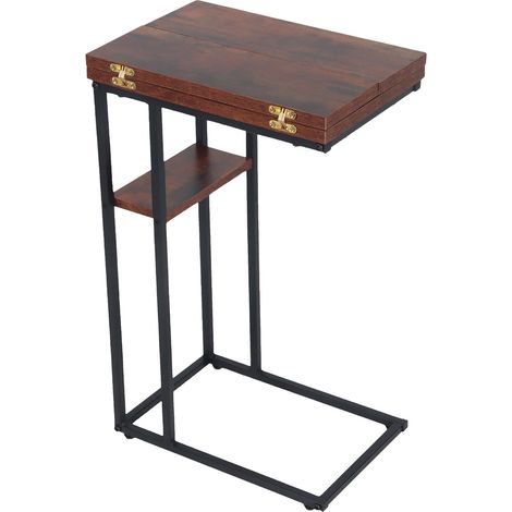 Relaxdays side table, HxWxD: 64 x 52 x 39 cm, foldable tabletop, MDF, metal, C-shape, end table, brown/black