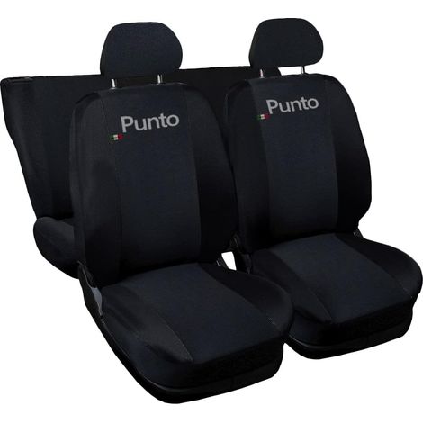Lupex shop - Coprisedili Auto Compatibili per Punto, Made In Italy, anteriori e posteriori con copri poggiatesta incluso, tessuto poliestere, colore - Nero\Nero (1/4)