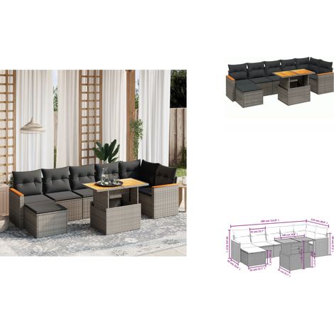 8-tlg. Garten-Sofagarnitur mit Kissen Grau Poly Rattan - Gartenmöbel - Sofagarnitur - Outdoor Möbel - Lounge Set - Rattan Gartenmöbel (1/3)
