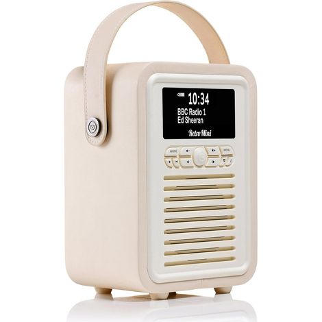 Retro Mini Radio DAB Plus/DAB avec Bluetooth, FM et Radio Réveil Fonction - Alimentée par Secteur et Batterie Radio Portable avec Antenne, Prise Casque et Port de Charge USB – Crème (1/5)