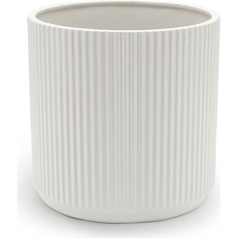 Pot de fleurs en céramique blanche à rayures verticales – Idéal pour plantation intérieure, décoration de salon, bureau ou jardin suspendu, compatible avec diverses plantes vertes,calibre 9.5 cm,haut (1/5)