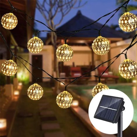 Sonnenförmige LED-Lichterkette, 5 m, 20 marokkanische LED-Kugeln, wasserdichte Ambientebeleuchtung, warmweißes Sternenlicht, ideal für Weihnachtsfeiern im Garten oder auf dem (1/5)