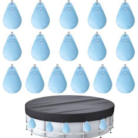 Lot de 16 sacs à eau pour bâche de piscine avec crochets, Sacs D'Eau Lourds pour Couverture de Piscine, en PVC, anti-fuite, sac à suspendre, à remplir, poids pour bâche de piscine d'hiver (1/4)