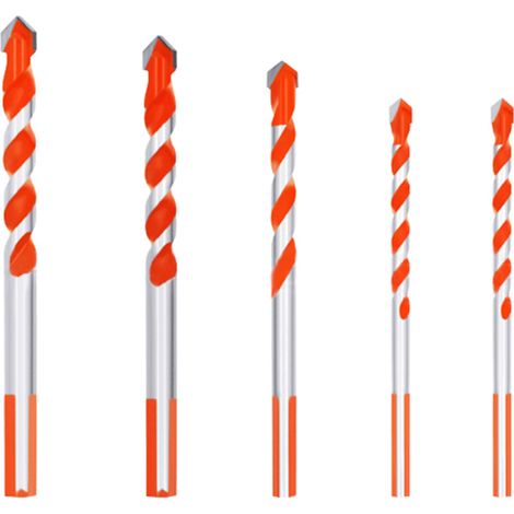 Juego de 5 brocas espirales multifuncionales para hormigón, azulejos, vidrio, cerámica, ladrillos, madera, plástico y acero inoxidable con diámetros de 1/4, 5/16, 3/8 y 1/2 pulgada (naranja). (1/5)