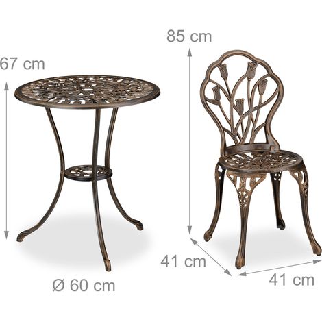 Set di mobili da giardino per 2 persone tavolo rotondo 67 x 60 cm design floreale terrazza in alluminio fuso bianco 130016719