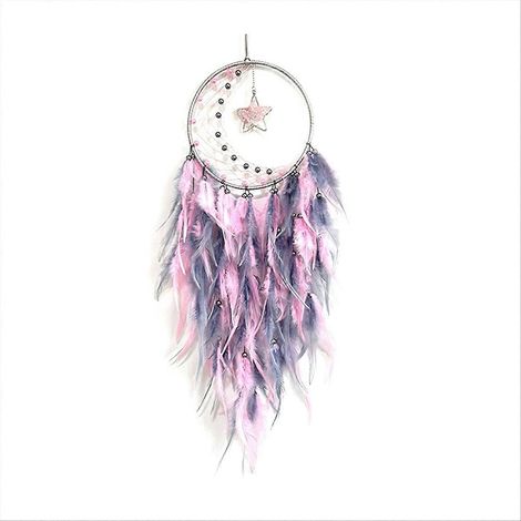 Attrape-rêves rose pour chambre à coucher, à accrocher au mur, cadeau artisanal (1/5)