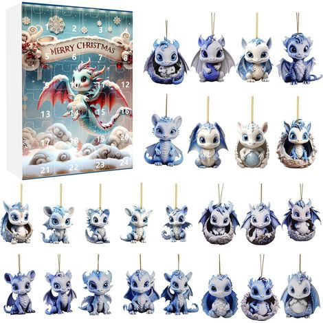 Calendrier De Lavent - Pendentif En Acrylique Forme De Dragon De Glace - Boîte Cadeau Pour Décoration De Noël - 24 Jours (1/5)