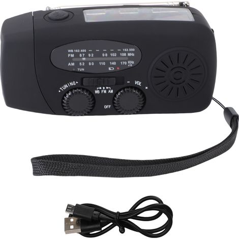 Ortviai Radio d'urgence solaire et manivelle avec réception NOAA/AM/FM, 3 LED, alarme SOS et chargeur USB, noir (1/5)