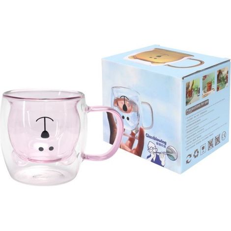 Bärenförmiger Glasbecher, 250 ml, doppelwandig, mit Henkel, für Tee, Kaffee und Milch, für Zuhause (1/5)