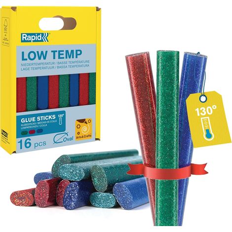 Bâtons de colle thermofusible, Couleur, Rouge, bleu, vert pailletés, Ovale (1/5)