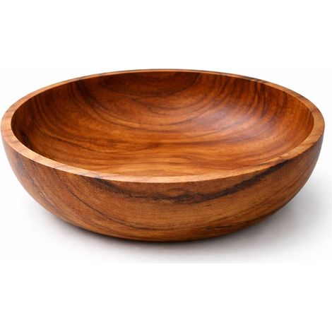 Grand bol en bois de teck - Rond - Diamètre : 20 cm - Hauteur : 5 cm (1/5)