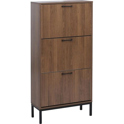 Zapatero basculante HHG-889, zapatero, armario para zapatos, 3 compartimentos basculantes, estante MDF melamina 125 x 60 x 25 cm, marrón