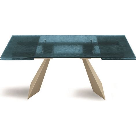 Tavolo allungabile 240 cm WATERS base in metallo Beige e piano in vetro Blu (1/3)