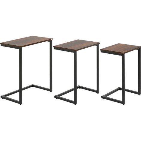 Lot de 3 tables d'appoint gigognes en bois et métal, en forme de C, style industriel, marron rustique (1/5)
