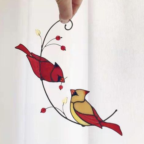 Oiseau cardinal artificiel en mousse et alliage de zinc, décoration à suspendre pour fenêtre, bureau ou jardin.