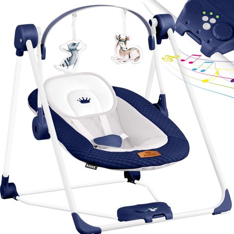 Transat bébé pliable avec 5 réglages de vitesse – 5 sons apaisants – 2 jouets interactifs – Sûr et stable avec pieds antidérapants – Kidiz