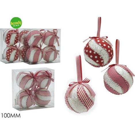 Set 4 palle natalizie general trade bianco e rosso Ø10 cm (1pz)