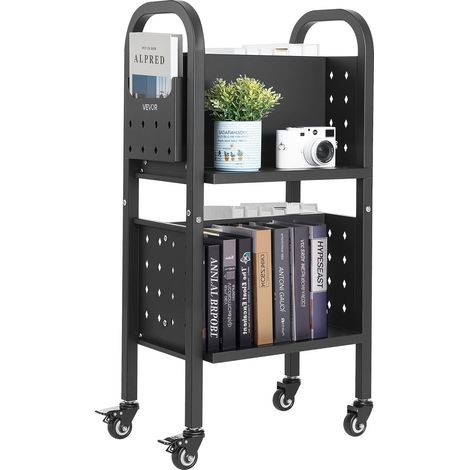 Déplacement silencieux, chariot à livres double face en L avec roulettes à double frein, charge 70 kg (1/5)