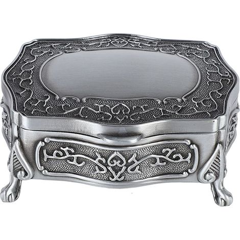 Metallene Schmuckschatulle mit Gravur, exquisite Vintage-Schachtel für Ringe und Ohrringe, weiches Samt-Interieur (1/5)