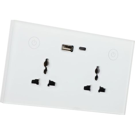 Prise murale intelligente WiFi 2,4 GHz avec interrupteur tactile, commande vocale, ports de charge USB et USB-C, compatible Google Home (95-250 V). (1/5)
