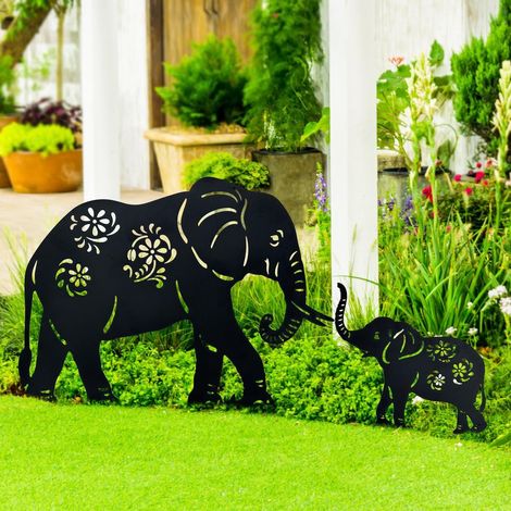 Set di 2 paletti decorativi in metallo a forma di elefante per giardino, prato e cortili, ideali per gli amanti degli elefanti.