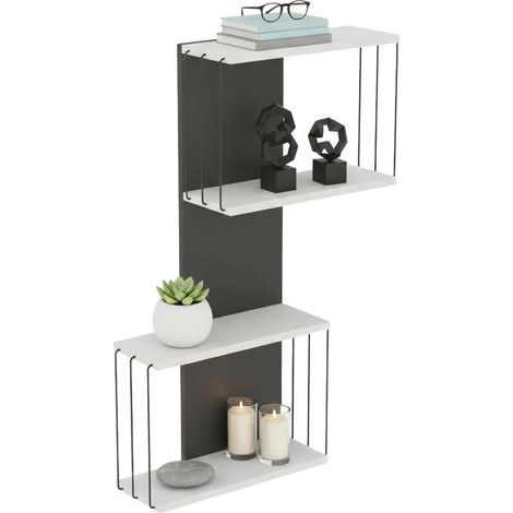 Dmora - Mensola Gerolama, Scaffale, Ripiano a muro, Scaffalatura multiuso, 65x19h96 cm, Bianco e Antracite