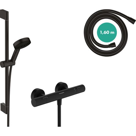 Système de douche HG Pulsify Select S 3 jets avec Ecos Fine, finition noire mate (1/5)