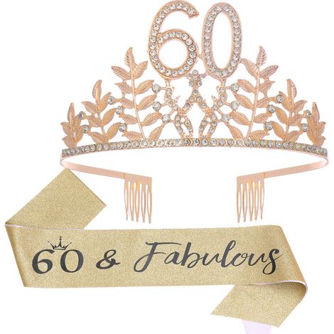 Diadema y corona para mujer, 60 cumpleaños, corona para la decoración de la fiesta de 60 cumpleaños.